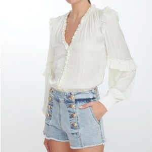 GENERATION LOVE elena vegan silk blouse in off white XS Ruffle Details Relaxed